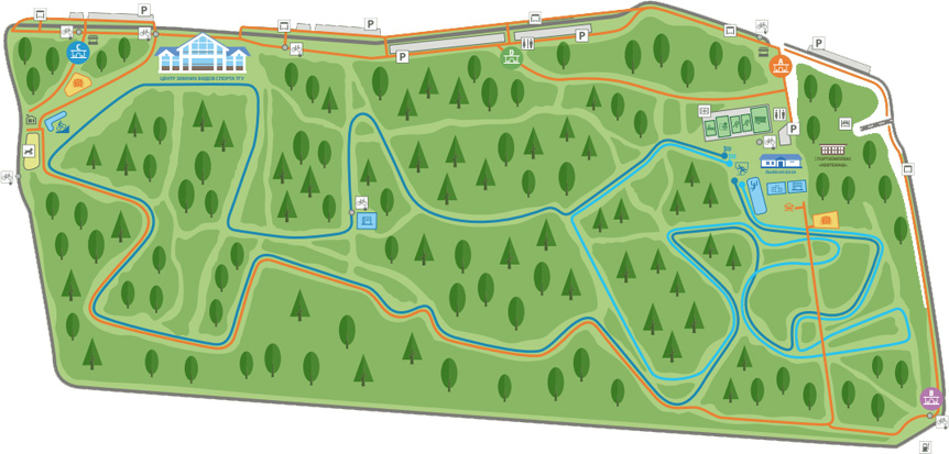 Открытая территория экопарка в Тюмени